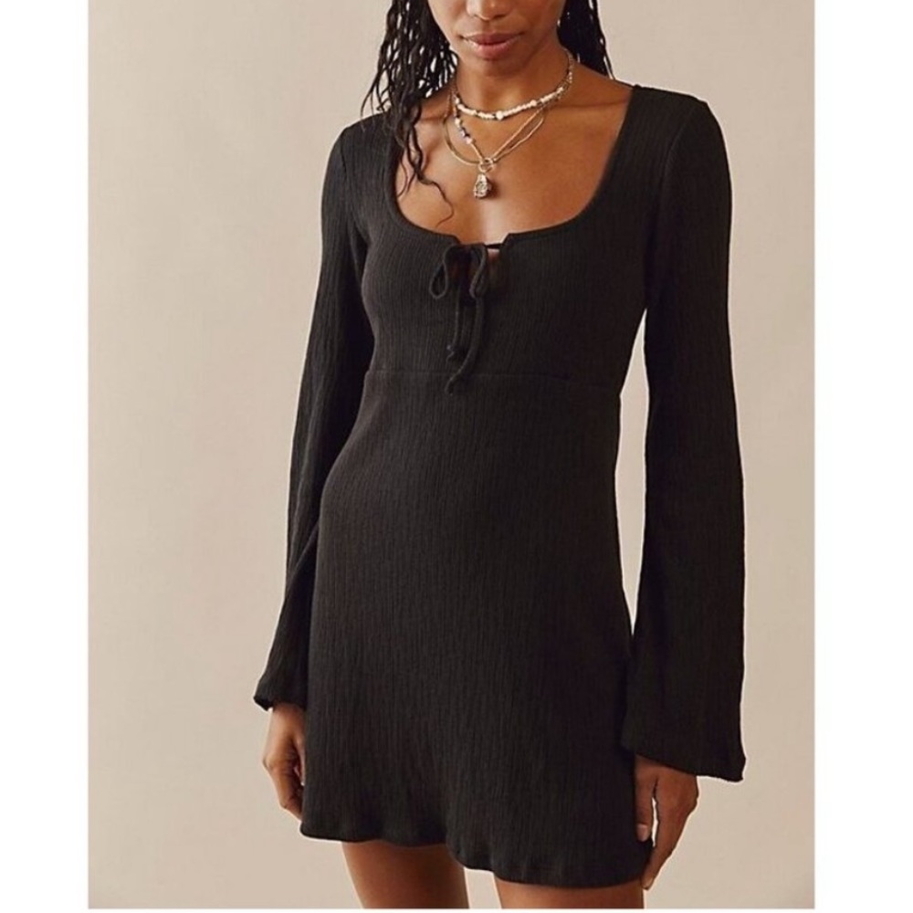 NWOT Free People Brynne Mini Dress Black FP Beach Ribbed Knit Sweater